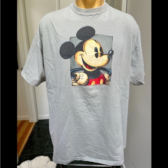 VINTAGE 1990s DISNEY STORE Mickey Mouse TSHIRT SAGE GREEN OLD STYLE PORTRAIT XL - Picture 1 of 7